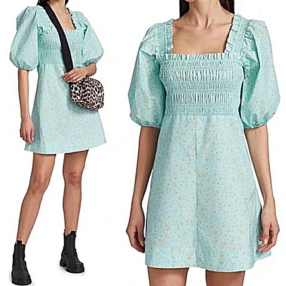 Ganni Cotton Poplin Smocked Dress